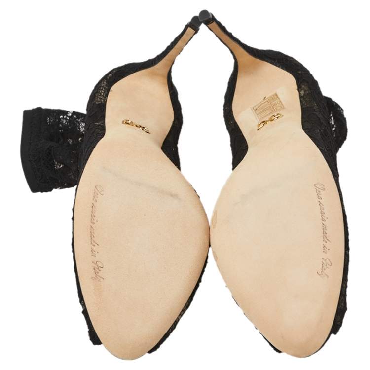Pre Owned Dolce & Gabbana Black Lace and Mesh Stretch Booties Size 39.5