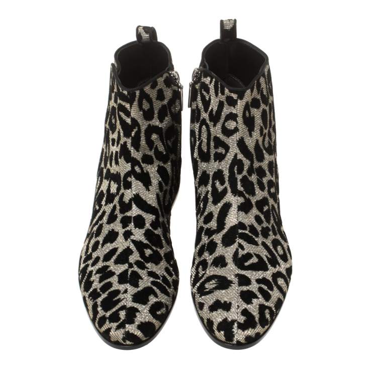 Pre Owned Dolce & Gabbana Gold/Silver Animal Print Lurex Fabric Boots Size 38