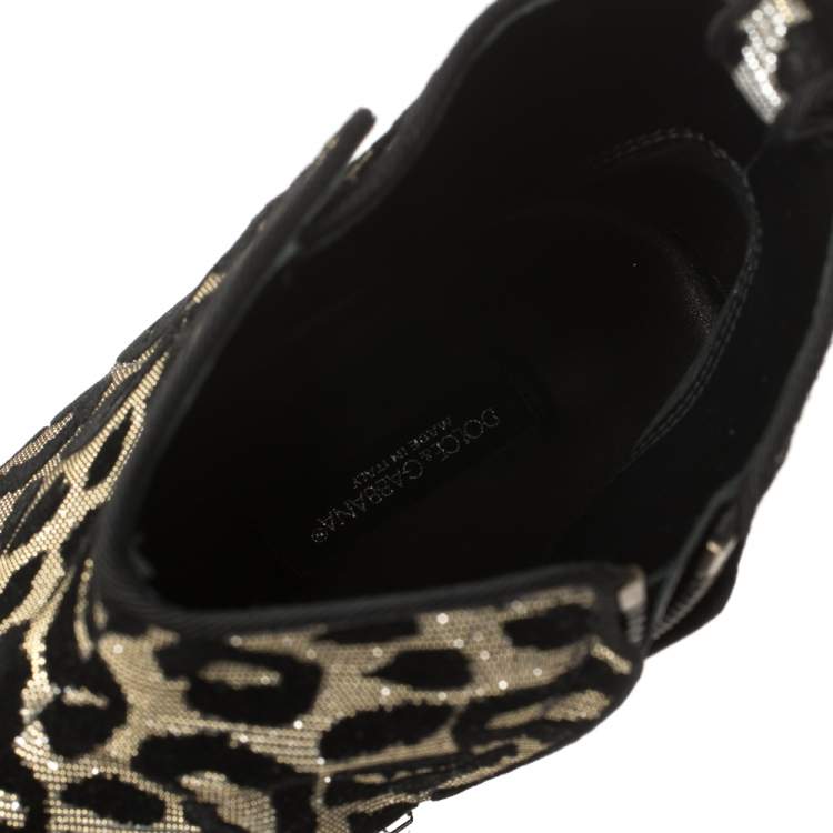 Pre Owned Dolce & Gabbana Gold/Silver Animal Print Lurex Fabric Boots Size 38