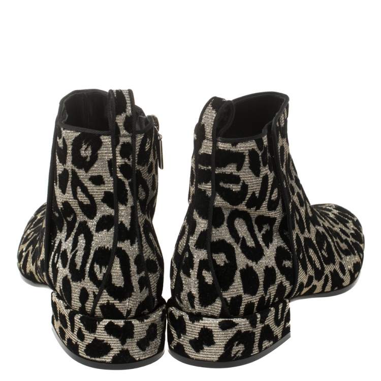 Pre Owned Dolce & Gabbana Gold/Silver Animal Print Lurex Fabric Boots Size 38