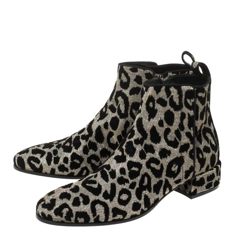 Pre Owned Dolce & Gabbana Gold/Silver Animal Print Lurex Fabric Boots Size 38