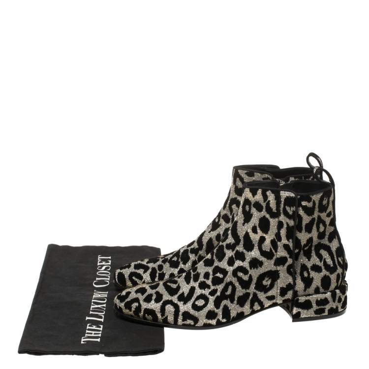 Pre Owned Dolce & Gabbana Gold/Silver Animal Print Lurex Fabric Boots Size 38