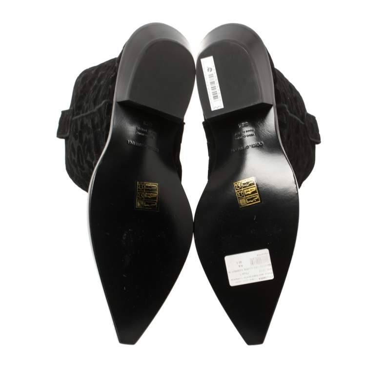 Pre Owned Dolce & Gabbana Black Animal Print Lurex and Velvet Cowboy Boots Size 38.5