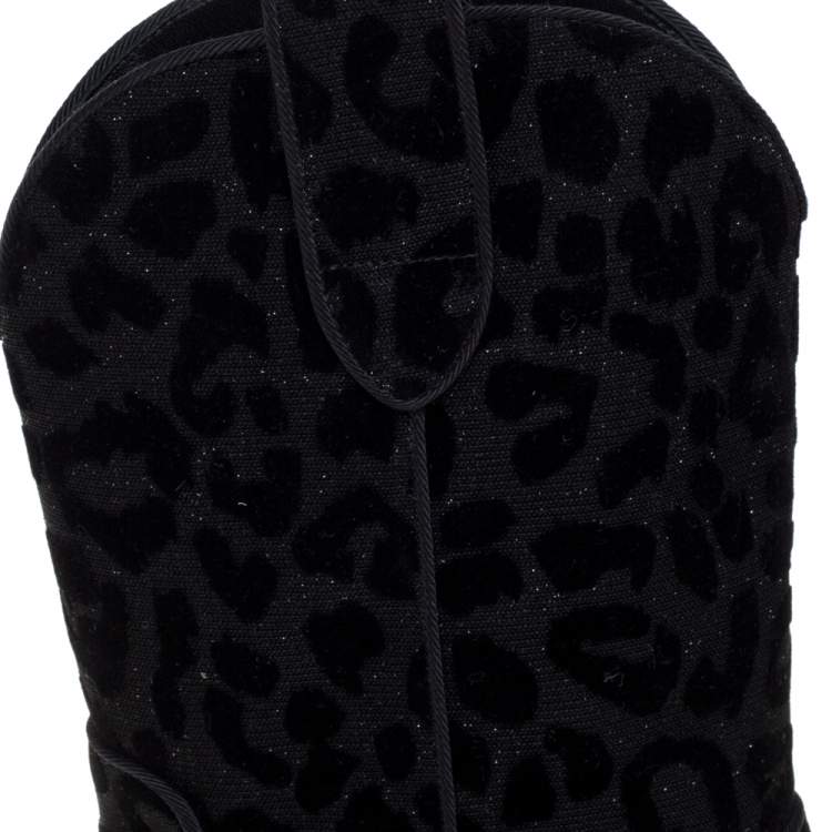 Pre Owned Dolce & Gabbana Black Animal Print Lurex and Velvet Cowboy Boots Size 36