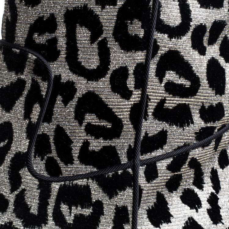 Pre Owned Dolce & Gabbana Black/Silver Animal Print Lurex and Velvet Cowboy Boots Size 39.5