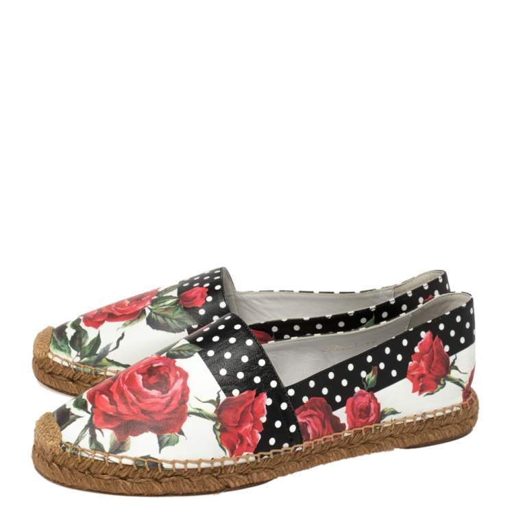 Pre Owned Dolce & Gabbana Multicolor Floral Print Leather Slip On Espadrilles Size 40