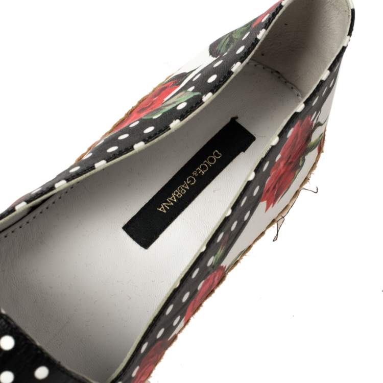 Pre Owned Dolce & Gabbana Multicolor Floral Print Leather Slip On Espadrilles Size 40