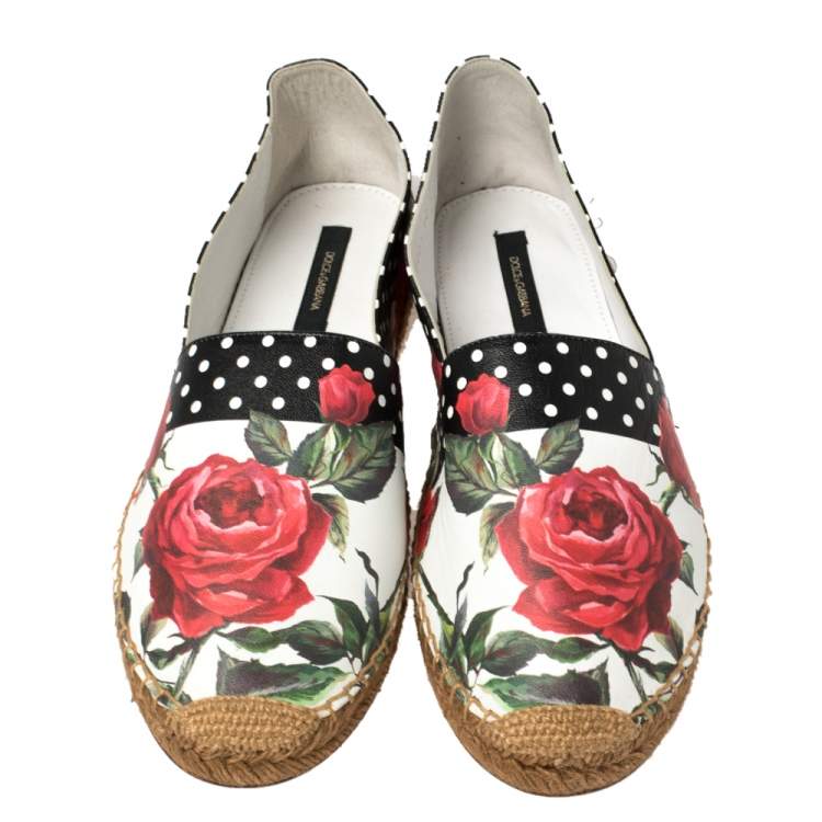 Pre Owned Dolce & Gabbana Multicolor Floral Print Leather Slip On Espadrilles Size 40