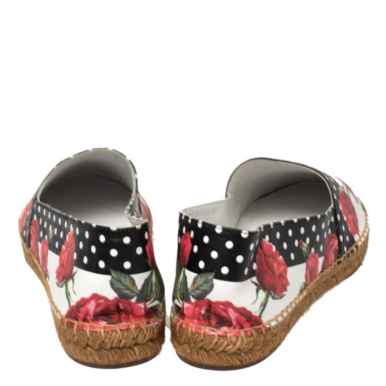 Pre Owned Dolce & Gabbana Multicolor Floral Print Leather Slip On Espadrilles Size 40