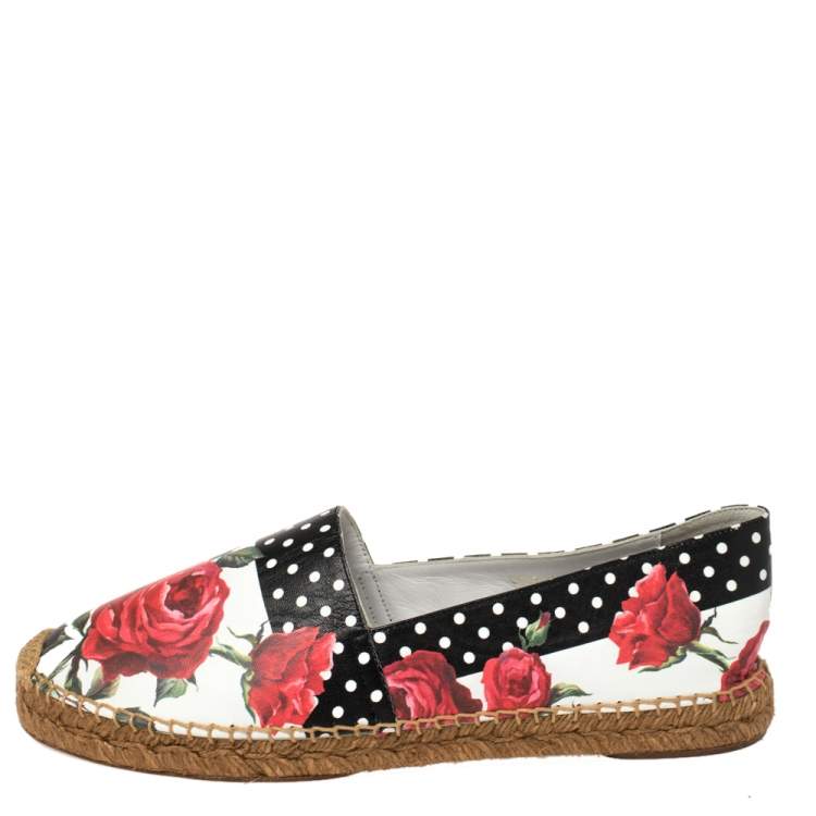 Pre Owned Dolce & Gabbana Multicolor Floral Print Leather Slip On Espadrilles Size 40