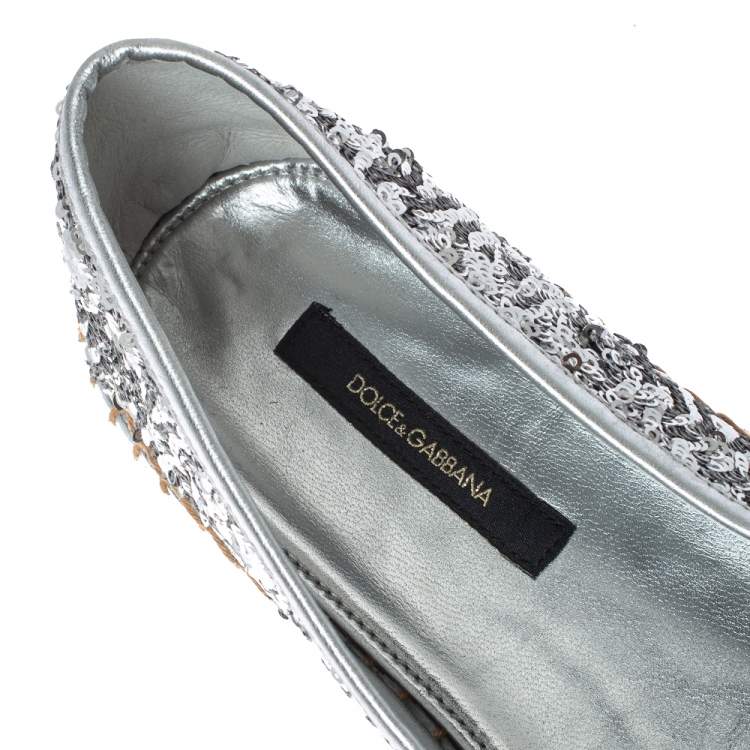 Pre Owned Dolce & Gabbana Silver Sequin On Flat Espadrilles Size 41 
