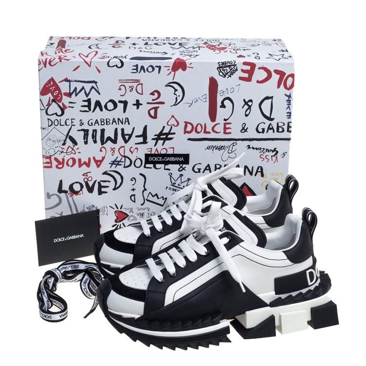 Pre Owned Dolce & Gabbana Black/White Leather And Suede Super King Sneakers Size 40
