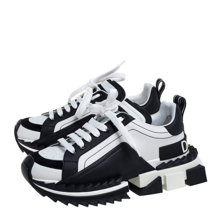 Pre Owned Dolce & Gabbana Black/White Leather And Suede Super King Sneakers Size 40