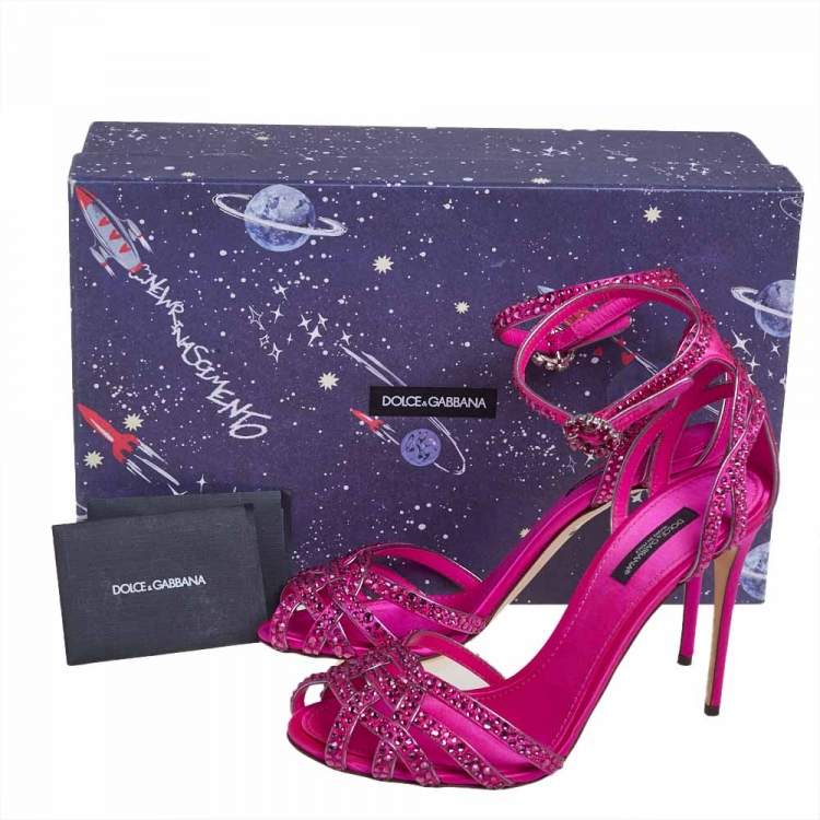 Pre Owned Dolce & Gabbana Pink Satin Crystal Embellished Ankle Strap Sandals Size 38