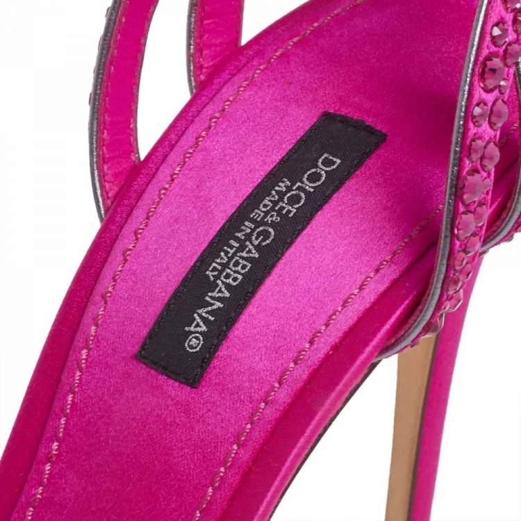 Pre Owned Dolce & Gabbana Pink Satin Crystal Embellished Ankle Strap Sandals Size 38