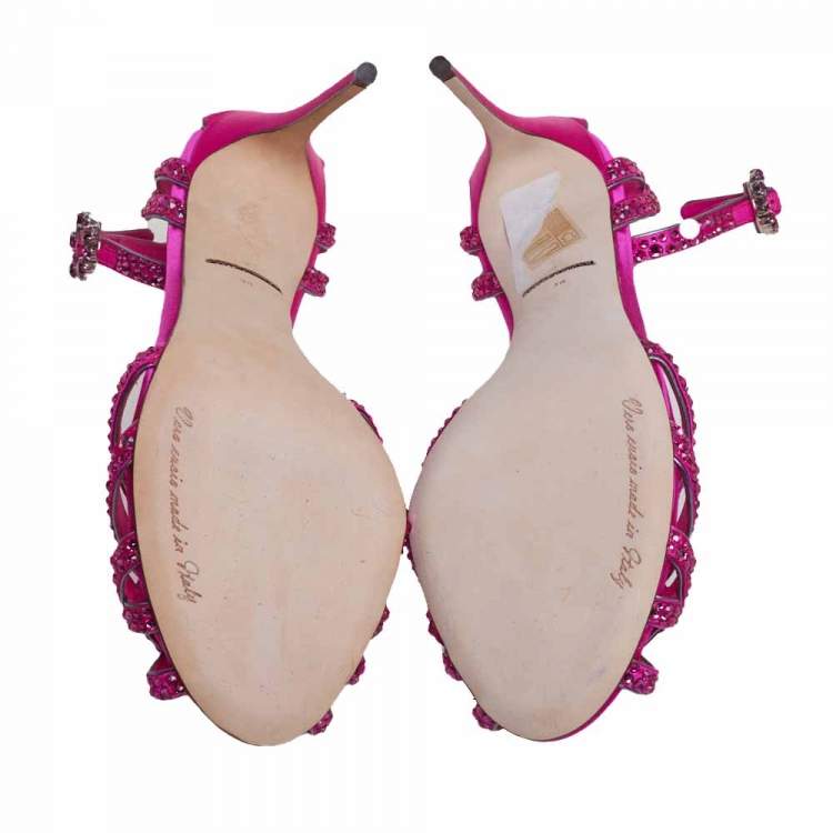 Pre Owned Dolce & Gabbana Pink Satin Crystal Embellished Ankle Strap Sandals Size 38