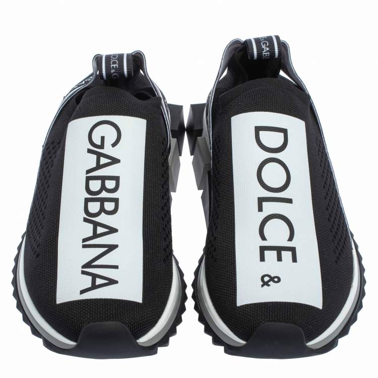 Pre Owned Dolce & Gabbana Black/White Knit Fabric Sorrento Slip On Sneakers Size 38.5