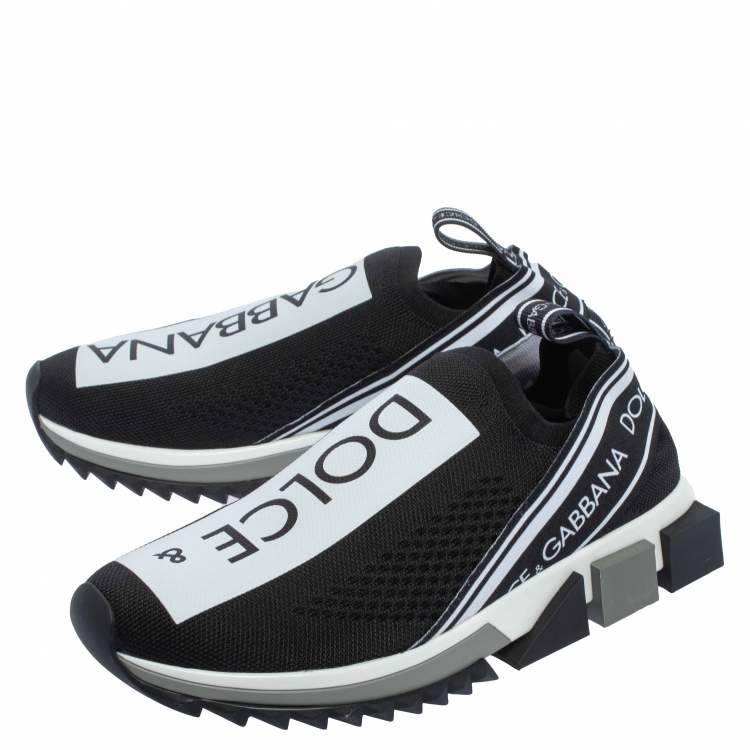 Pre Owned Dolce & Gabbana Black/White Knit Fabric Sorrento Slip On Sneakers Size 38.5