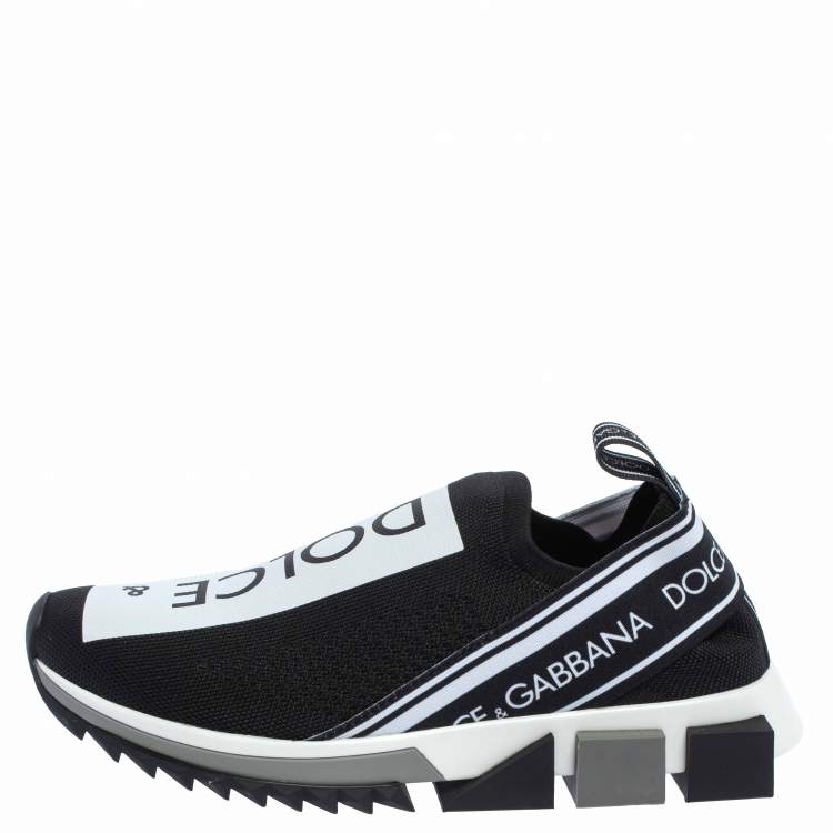 Pre Owned Dolce & Gabbana Black/White Knit Fabric Sorrento Slip On Sneakers Size 38.5