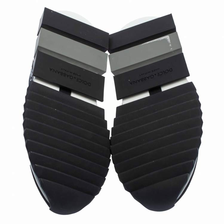 Pre Owned Dolce & Gabbana Black/White Knit Fabric Sorrento Slip On Sneakers Size 38.5