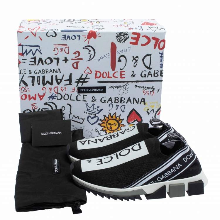 Pre Owned Dolce & Gabbana Black/White Knit Fabric Sorrento Slip On Sneakers Size 38.5