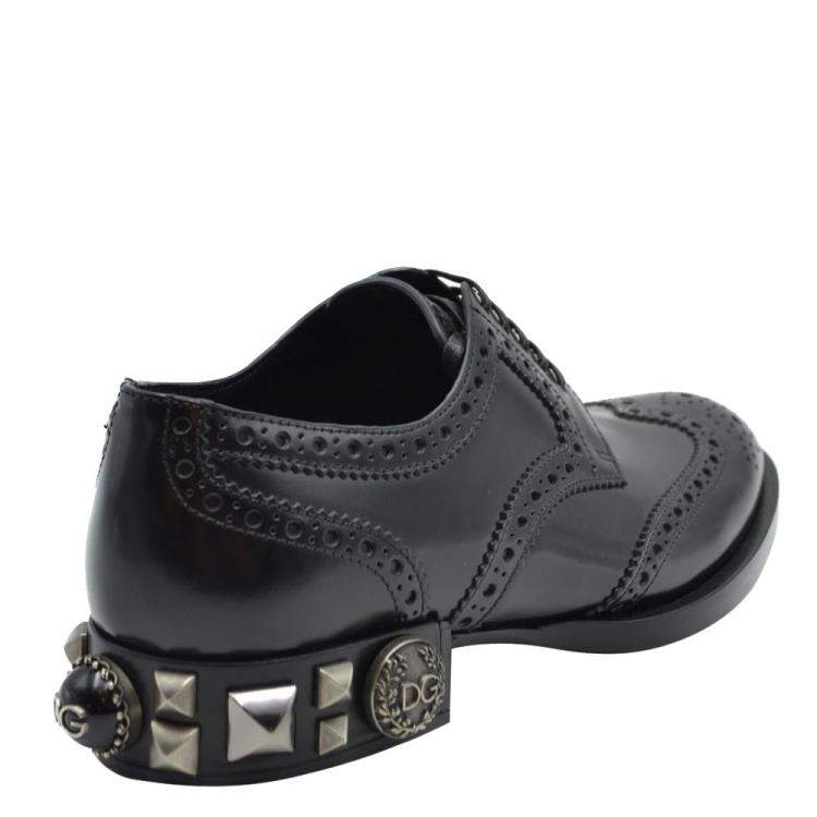 Pre Owned Dolce and Gabbana Black Leather Detail Derby Shoes Size EU 37
