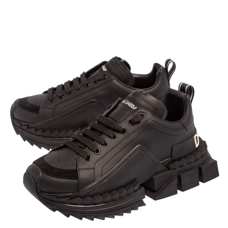 Pre Owned Dolce & Gabbana Black Leather Super Queen Low Top Sneakers Size 41