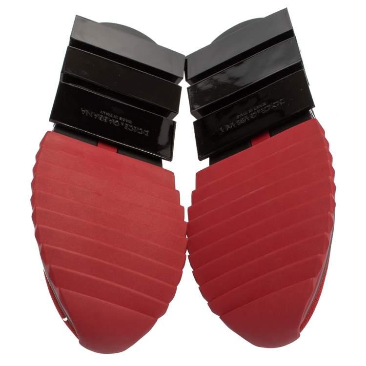 مملوكة مسبقًا Dolce & Gabbana Red/Black Knit Fabric Sorrento Slip On Sneakers Size 41