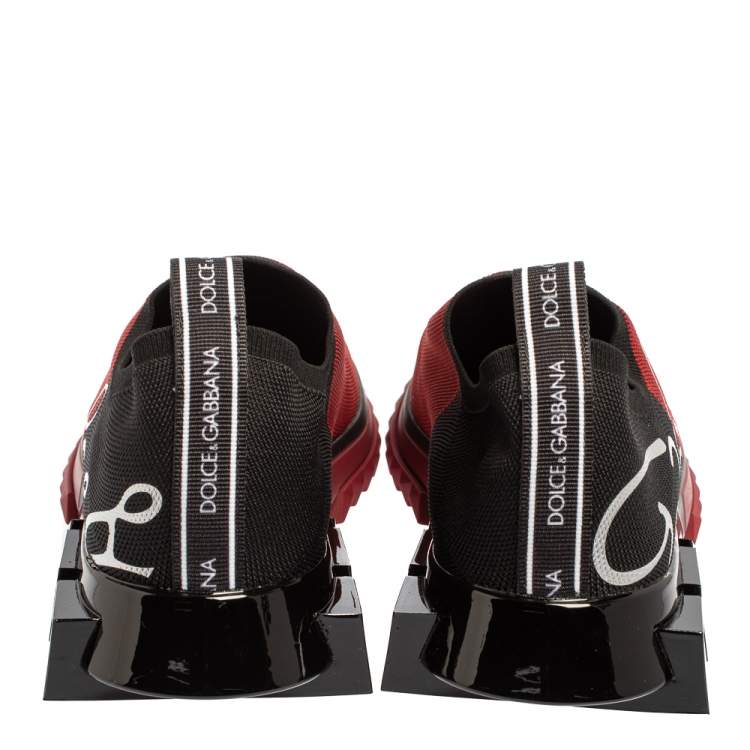 مملوكة مسبقًا Dolce & Gabbana Red/Black Knit Fabric Sorrento Slip On Sneakers Size 41