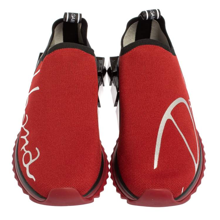 مملوكة مسبقًا Dolce & Gabbana Red/Black Knit Fabric Sorrento Slip On Sneakers Size 41