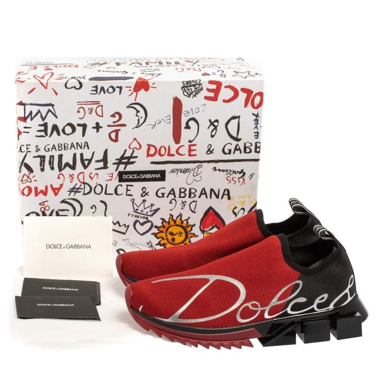 مملوكة مسبقًا Dolce & Gabbana Red/Black Knit Fabric Sorrento Slip On Sneakers Size 41