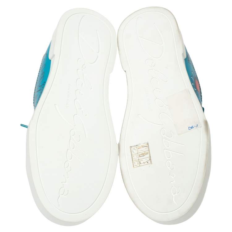 Pre Owned Dolce & Gabbana Blue Leather Graffiti Low Top Sneakers Size 36