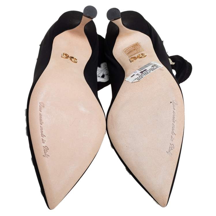 Pre Owned Dolce & Gabbana Black Jersey Flower Embroidered Stretch Booties Size 36
