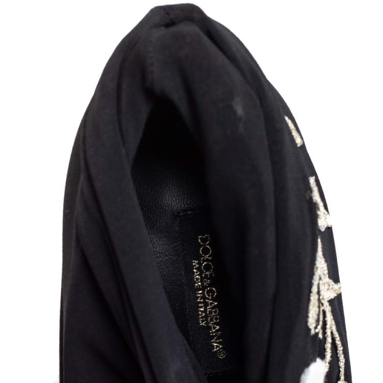 Pre Owned Dolce & Gabbana Black Jersey Flower Embroidered Stretch Booties Size 36
