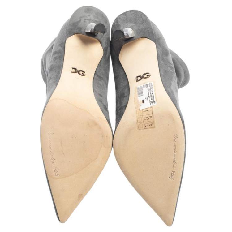 Pre Owned Dolce & Gabbana Grey Suede Pointed Toe Booties Size 40
