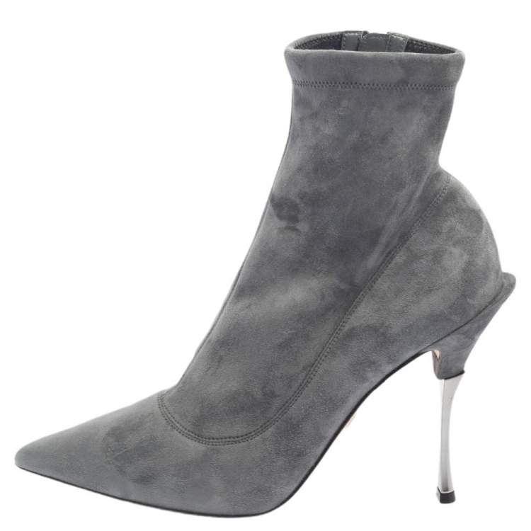 Pre Owned Dolce & Gabbana Grey Suede Pointed Toe Booties Size 40