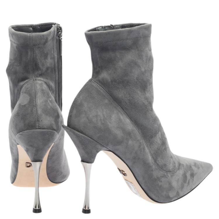 Pre Owned Dolce & Gabbana Grey Suede Pointed Toe Booties Size 40