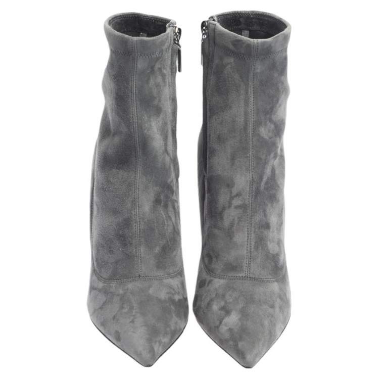 Pre Owned Dolce & Gabbana Grey Suede Pointed Toe Booties Size 40