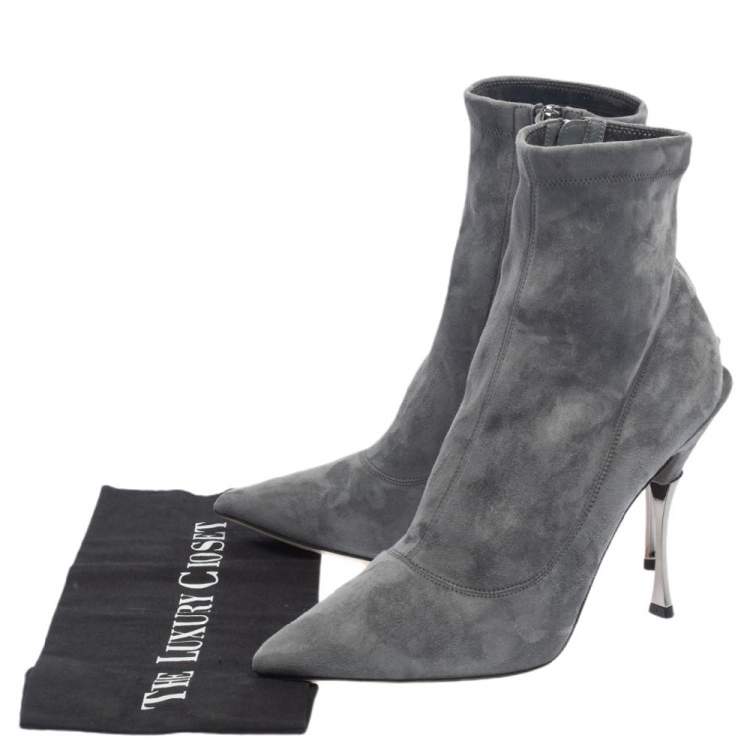 Pre Owned Dolce & Gabbana Grey Suede Pointed Toe Booties Size 40
