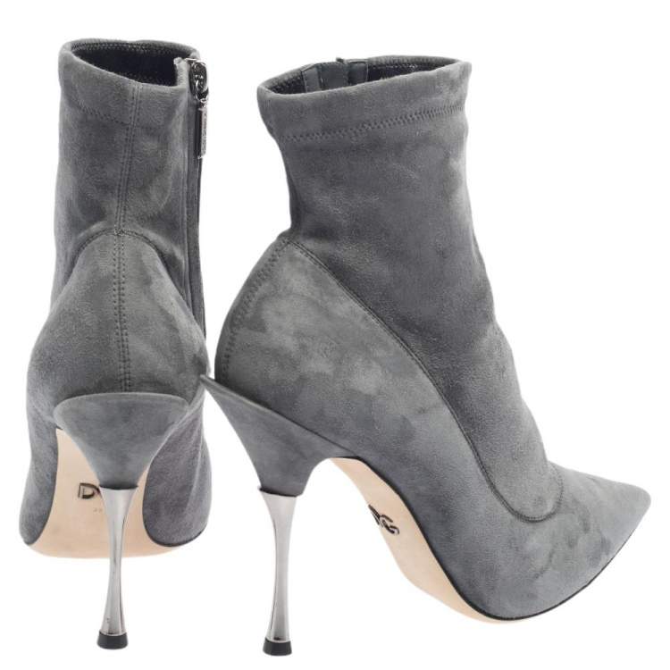 Pre Owned Dolce & Gabbana Grey Suede Pointed Toe Booties Size 39