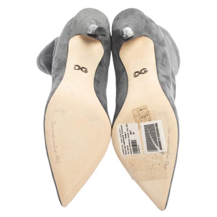 Pre Owned Dolce & Gabbana Grey Suede Pointed Toe Booties Size 39
