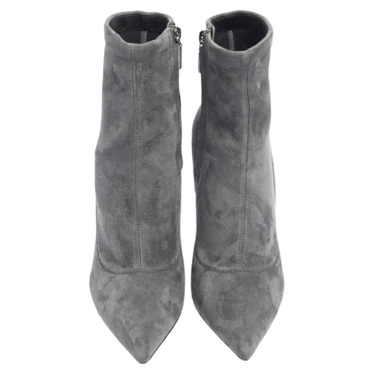 Pre Owned Dolce & Gabbana Grey Suede Pointed Toe Booties Size 39