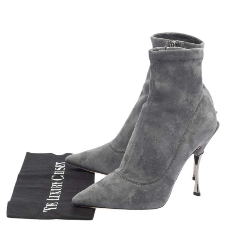 Pre Owned Dolce & Gabbana Grey Suede Pointed Toe Booties Size 39