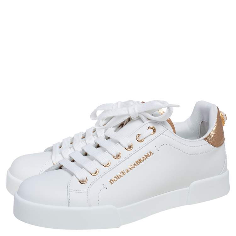 مملوكة مسبقًا Dolce & Gabbana White Leather Portofino Sneakers Size 37.5