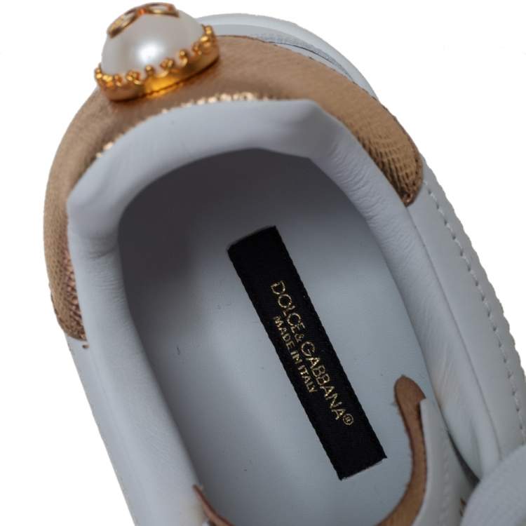 مملوكة مسبقًا Dolce & Gabbana White Leather Portofino Sneakers Size 37.5
