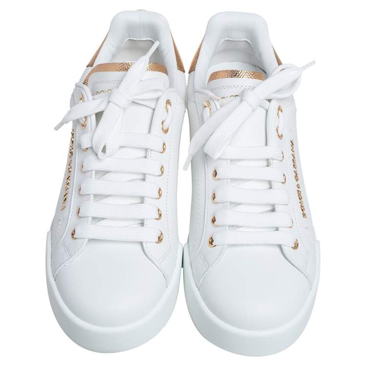 مملوكة مسبقًا Dolce & Gabbana White Leather Portofino Sneakers Size 37.5