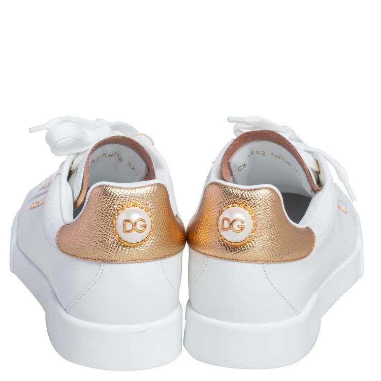 مملوكة مسبقًا Dolce & Gabbana White Leather Portofino Sneakers Size 37.5