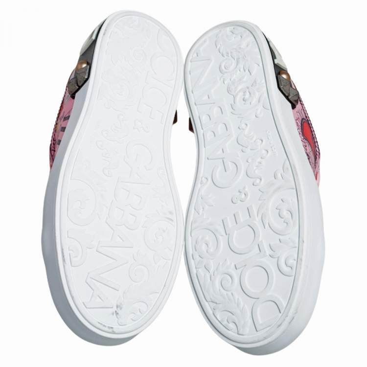 Pre Owned Dolce & Gabbana Pink Leather Portofino Graffiti Print Low Top Sneakers Size 38