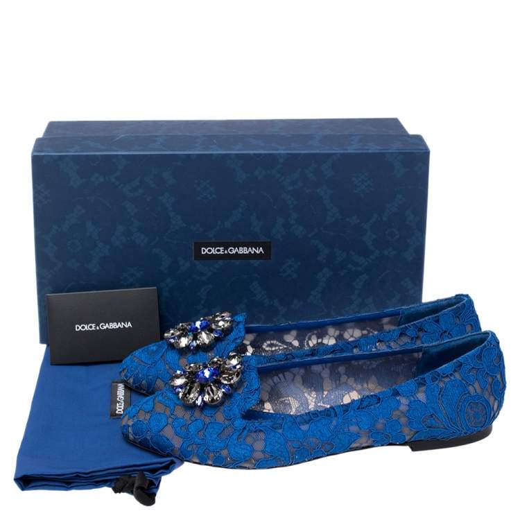Pre Owned Dolce & Gabbana Blue Lace Taormina Ballet Flats Size 39