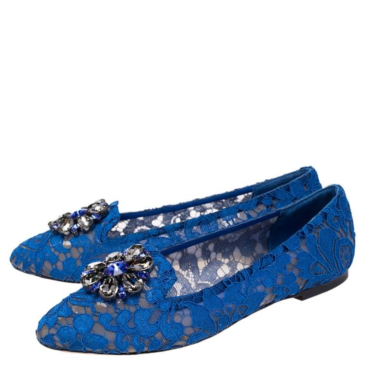 Pre Owned Dolce & Gabbana Blue Lace Taormina Ballet Flats Size 39